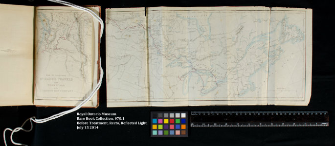 Map from Paul Kane’s “Wanderings of an Artists among the Indians of North America”. Natasa is in the process of treating this artefact. Photo by Natasa Krsmanovic.