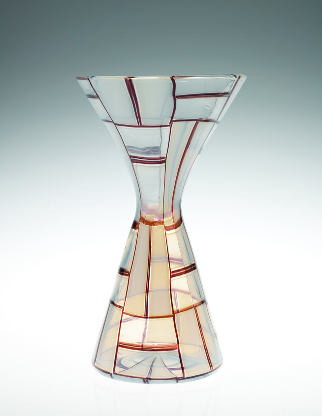 Glass vase with a brown line design