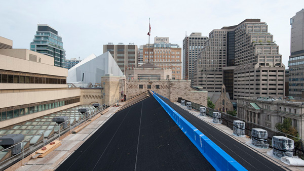 The roof, looking to the north, with the membrane 