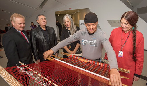 Arturo demonstrates his skills to ROM Interim Director & CEO Mark Engstrom, Mexico’s Consul General Mauricio Toussaint, ROM Senior Curator Alexandra Palmer, and Chloë Sayer.