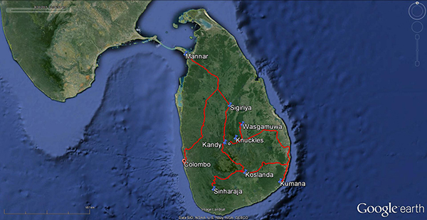 Map of locations surveyed on the #ROMSriLanka expedition.