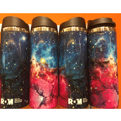 Travel mugs decked in beautiful and bold colors taken from images of the Milky Way galaxy.