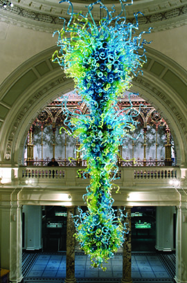 Light green and aqua blue glass sculpture chandelier  