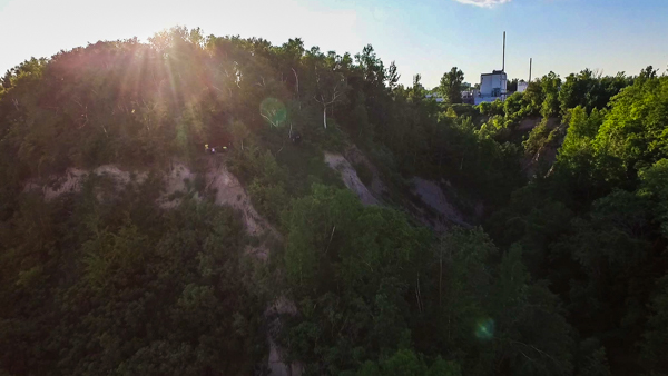 A view of the site alog the Scarborough Bluffs from above. Burton's bat detectors have recorded all eight species of Ontario bats in the area. Photo by Vincent Luk
