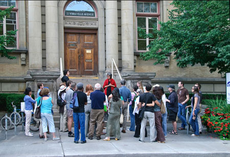 ROMwalks group by the Yorkville Public Library