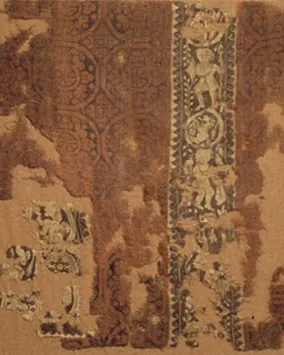 Tunic fragment. Coptic. Egypt. Late Antique - Early Byzantine. 5th-6th century. All-wool weft-faced compound tabby with tapestry inserts. 968.323.1.