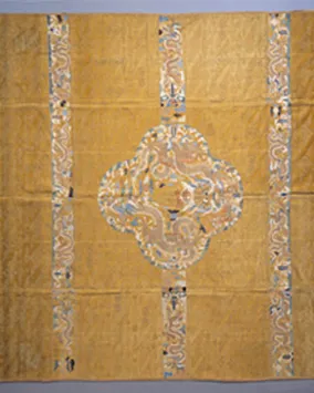 Man's uncut imperial coat (chao fu). China. Ming Dynasty. early 17th century. Solid ciselé silk velvet embroidered in silk and gold. 956.67.2 Gift of Louise Hawley Stone.