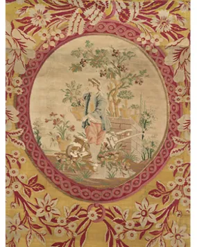 Le Jardinier furnishing textile. Philippe de Lasalle (French textile designer, manufacturer, 1723 - 1805). Lyon, France. early 1770s. Silk lampas with separately-woven brocaded satin insert. 959.7.1.