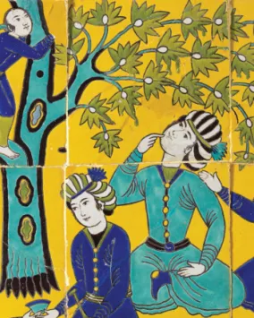 Tile arch with picnic scene, around 1685-95. Probably Talar-e-Tavileh Palace, Isfahan, Iran.