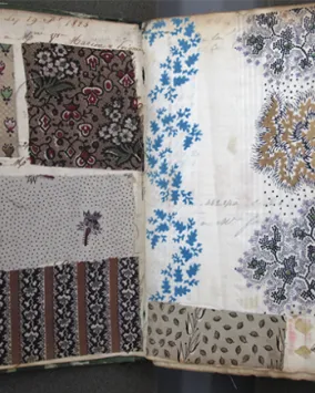 Book of woodblock printed cotton swatches. France. 1825-1830. 958.261. 