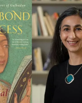 Side by side photo of Ruby Lal and her book Vagabond Princess: The Great Adventures of Gulbadan 