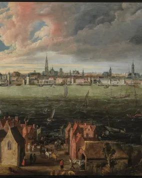 Panoramic view of the city of Antwerp across the River Scheldt
