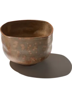 Rounded square tea bowl with flowing glaze