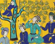Arc en tuiles avec scène de pique-nique, vers 1685-95. Probablement le palais Talar-e-Tavileh, Ispahan, Iran.