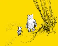 Illustration of Winnie-the-Pooh walking with Piglet.