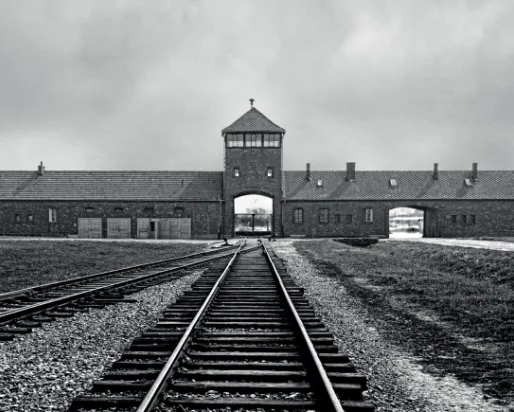 The gate at Birkenau. Image @ Auschwitz-Birkenau Memorial and Museum.