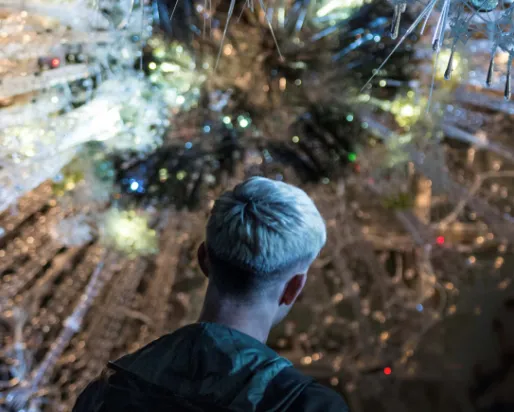 View of the sphere element of Astrocyte, an immersive installation for the EDIT: Expo for Design, Innovation & Technology, Toronto, Canada, 2017.