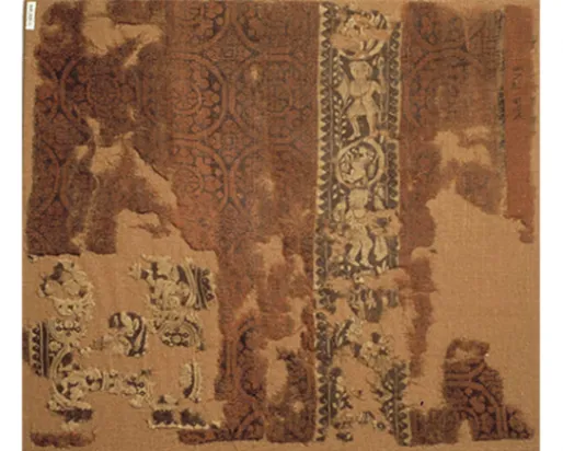 Tunic fragment. Coptic. Egypt. Late Antique - Early Byzantine. 5th-6th century. All-wool weft-faced compound tabby with tapestry inserts. 968.323.1.