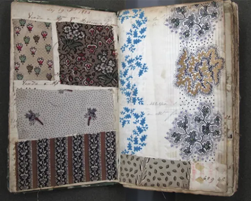 Book of woodblock printed cotton swatches. France. 1825-1830. 958.261. 