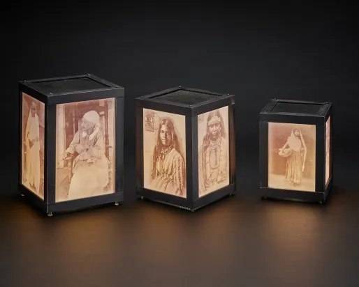 Lanterns illuminating family portraits
