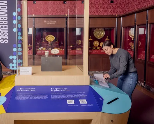 Two people interacting with a connection station