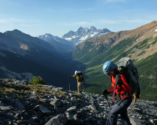 A person hiking in the mountains.