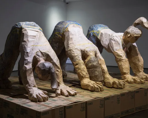 Shin Min, Part-time Workers in Downward Dog Pose, 2014. Photo by Hyo Seop Jeong