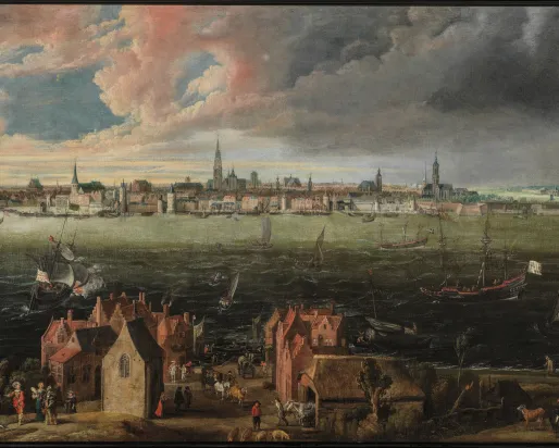 Panoramic view of the city of Antwerp across the River Scheldt