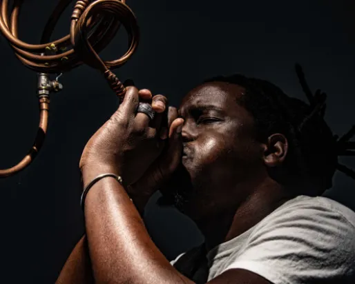 Many playing an instrument. 