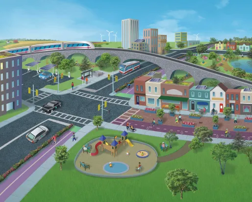 Drawing of a futuristic city