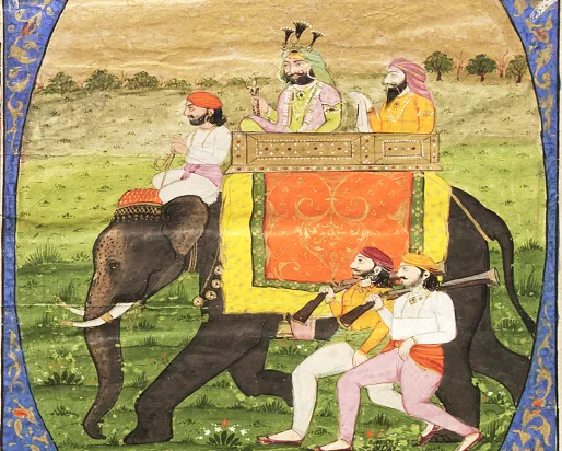 A page from the illustrated manuscript of the Chronicles of Emperor Akbar.