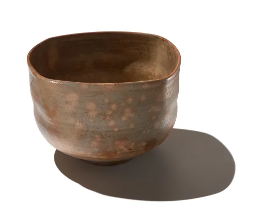 Rounded square tea bowl with flowing glaze