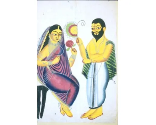 Illustration of a man and a seated woman
