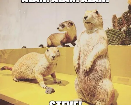Chiens de prairie ROMmeme. Légende : Alan ! Alan ! Alan ! Steve !
