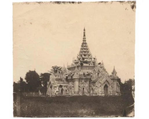 Black and white pagoda image
