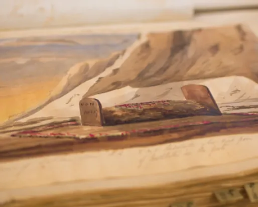 Watercolor of the grave of G.S. Malcolm A.B., who died of frostbite during the search for Franklin. Photo by Dorea Reeser
