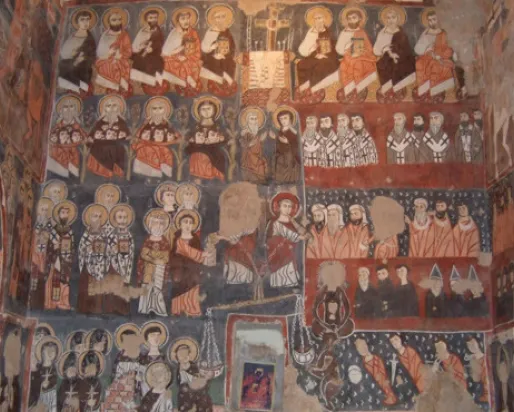 La fresque du Jugement dernier sur le mur ouest de la chapelle de Deir Mar Musa.
