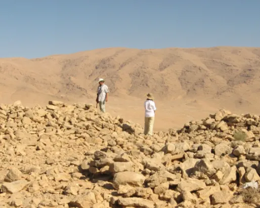 La plus grande structure en encorbellement, en fait un complexe de trois (éléments 56 - 58), avec les montagnes du Qalamoun à l'arrière-plan.
