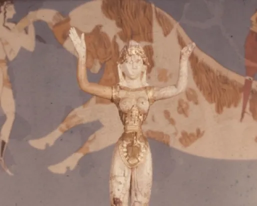 The ROM ivory and gold figurine on display
