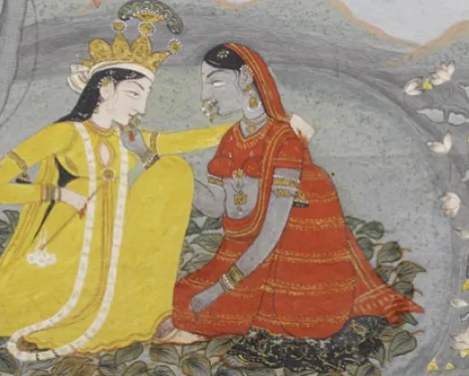 Miniature painting showing Radha and Krishna, (gouache on paper), Mughal period, India, 18th century
