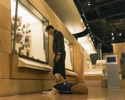 A person with service dog enjoy ROM
