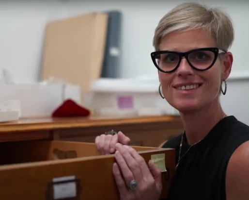 Katherine Dunnell in the collection room.
