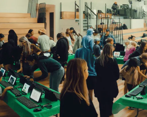 Crowd at the annual Hack the ROM showcase at Ubisoft Toronto