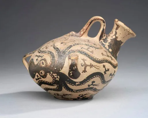 ROM’s Mycenaean Marine Style askos, decorated with octopi and dating from about 1500 BC.
