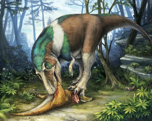 Illustration of dinosaur feeding.