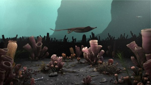 ancient organisms swim in an ocean