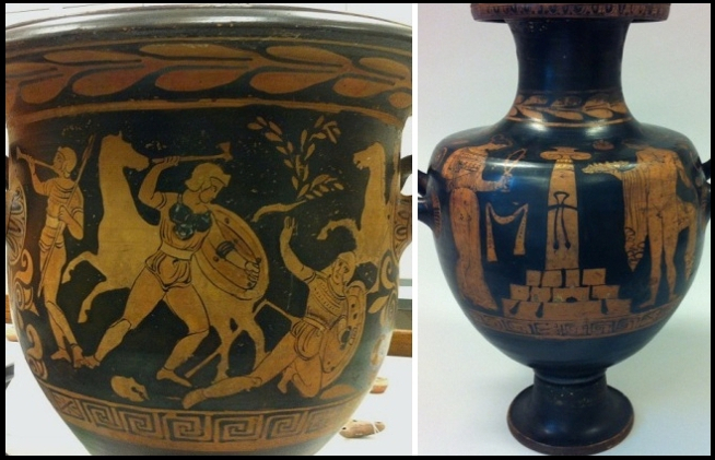 A Greek krater (wine-bowl) and hydria (water-jar) from the ROM storerooms and now on display.