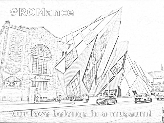 A photo of the Royal Ontario Museum made into a valentine's day card you colour yourself