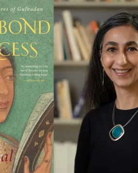 Side by side photo of Ruby Lal and her book Vagabond Princess: The Great Adventures of Gulbadan 