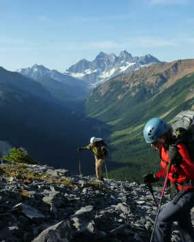 A person hiking in the mountains.